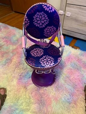Kids Purple Floral Vanity Chair with Pink Accents